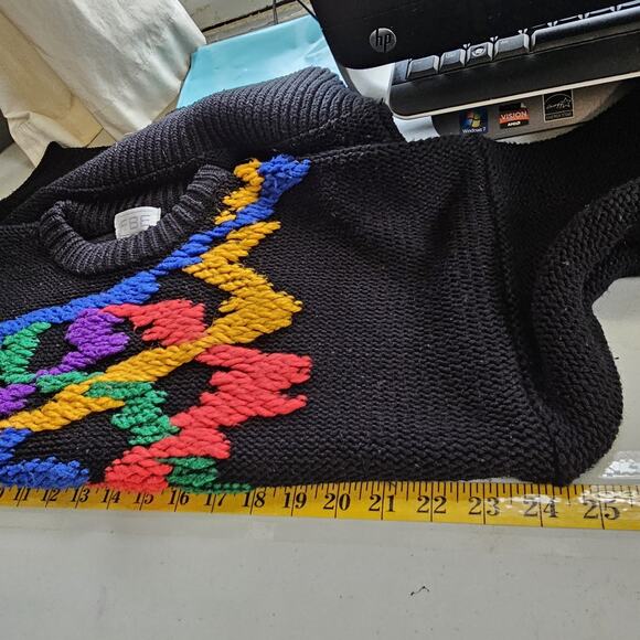 VTG RARE Bold Multicolor Chunky Knit Sz Large Retro Artsy 80s 90s Streetwear - Picture 10 of 12